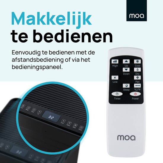 MOA Mobiele Airco - 7.000 BTU - Met Afstandbediening - Tot 22m² - Voor o.a. Woonkamer en Slaapkamer - Airconditioner met Ontvochtigingsfunctie - Raamafdichtingskit - Zwart