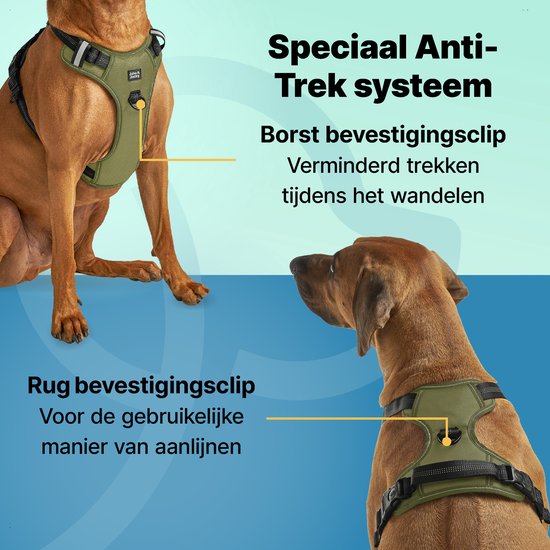 Jake en Jacky Hondentuigje - Anti-Trek Tuig - Reflecterend - Groen - Maat L