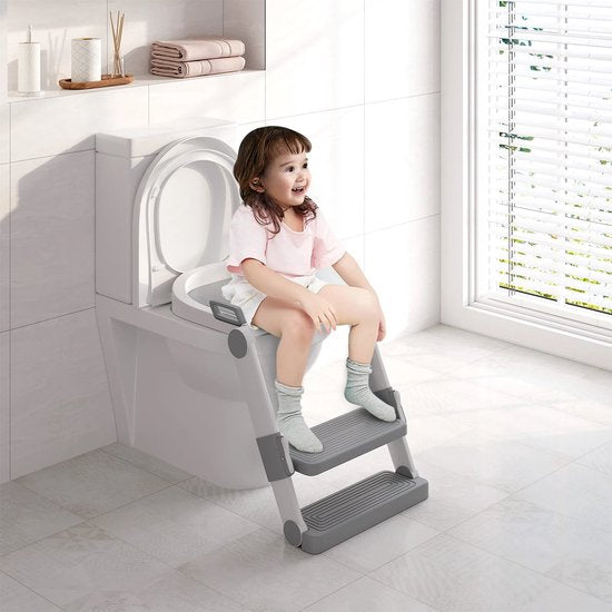Kinder Toiletbril - WC-Bril Antibacterieel - Soft-Close - PVC - Wit-Grijs - 38x40 cm