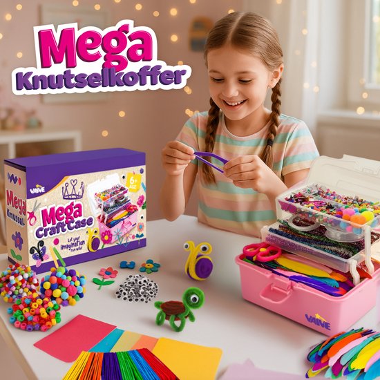 Vaive Knutselkoffer 1432-delig – Knutselen Meisjes - Kralen, Veren, Pompons & Wiebeloogjes - Knutselset - Knutselspullen - Knutselpakketten