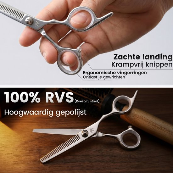 ProTrue Uitdunschaar Kapper met Leren Etui - RVS Effileerschaar - Coupeschaar