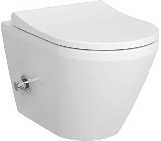 VitrA - Compleet Bidet WC-Set voorwandinstallatie - VitrA Integra Round randloos bidet toilet en zitting + VitrA V-Fix Prime Inbouwreservoir + VitrA Origin bedieningsplaat wit