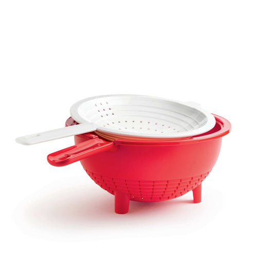 Tupperware Dubbele Vergiet Set van 2 - Dieprood/Wit - 2L en 400ml, Antislip