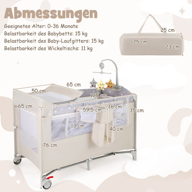 Coast Zijbed - 5 In 1 - Wielen - Incl. Matras - 125 x 65 x 76 cm - Beige