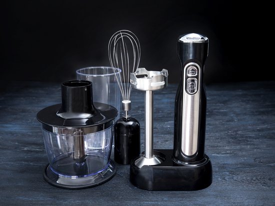 Gastronoma Staafmixer set - Snoerloos en oplaadbaar - 100W - Hakmolen Garde en Maatbeker - 18210002 - Zwart RVS