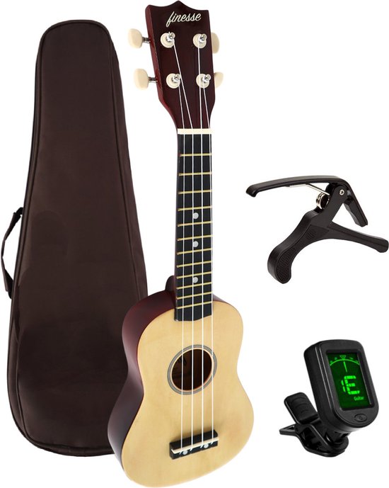 Finesse Ukelele - Starterset - 21" - Ukulele - Speelgoed Gitaar - Kind - Muziekinstrument - Houtkleurig