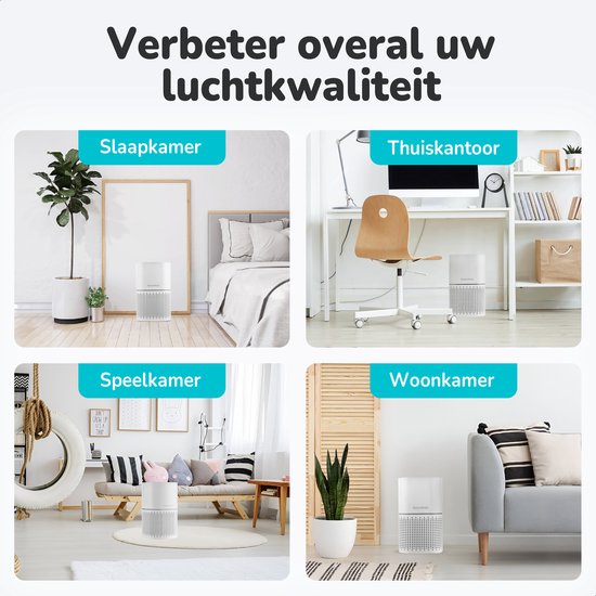 Bloomfold Luchtreiniger - HEPA 13 filter + koolstoffilter - CADR: 240m3/h. - Wifi modus & App - Luchtkwaliteit indicator - 3 standen + slaapstand