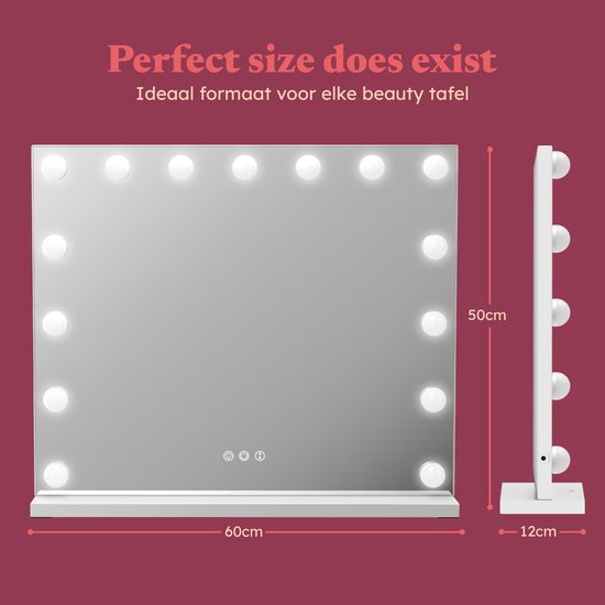 Fraay® Hollywood Spiegel met Verlichting 60x50cm - 3 Lichtstanden - Luxe Make Up Spiegel met 10x Vergrootspiegel - LED Verlichting Dimbaar - Incl. 2 Beauty Blenders en Powder puff