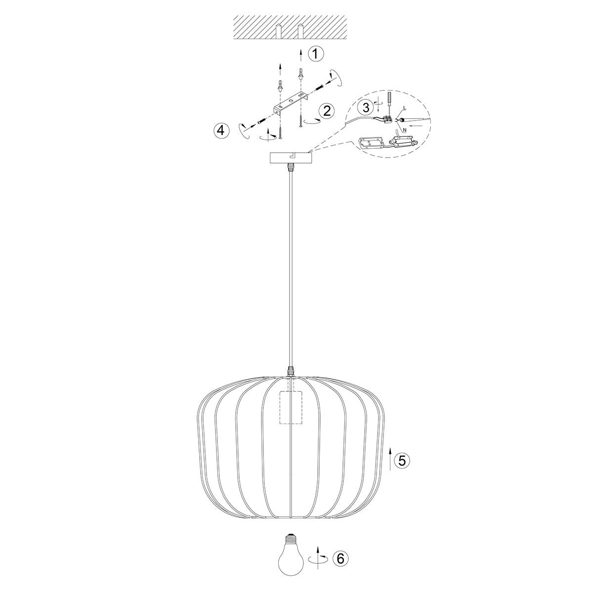 Anne Lighting - hanglamp - Sable - zwart - linnen metaal - Ø 55cm - E27 - 4192ZW