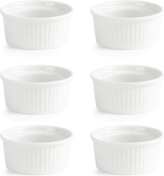 BIA Olympia 6x Crème Brûlée Schaaltje / Ramekin - 9 cm Ø - Wit Porselein - Oven, Vriezer en Vaatwasserbestendig