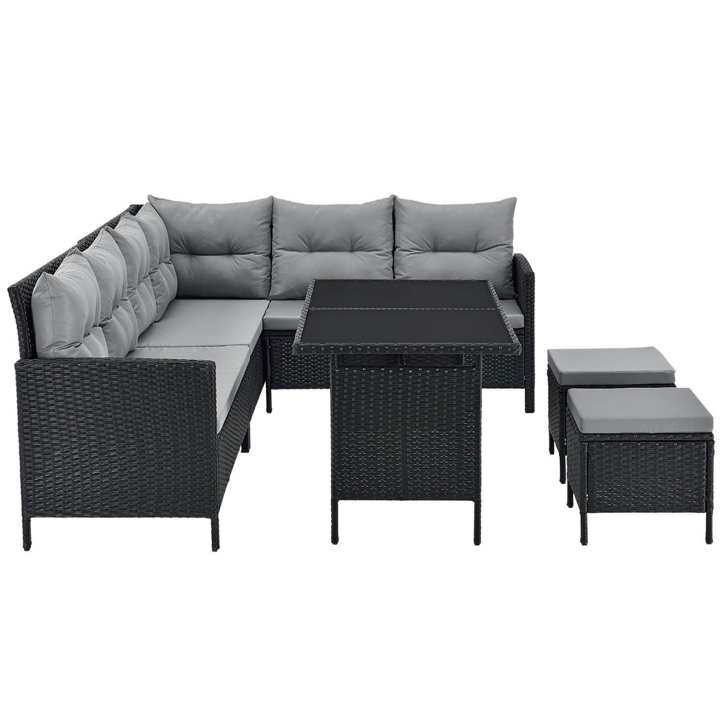 Manacor Polyrotan Loungeset - Zwart - 7-persoons - Met Kussens