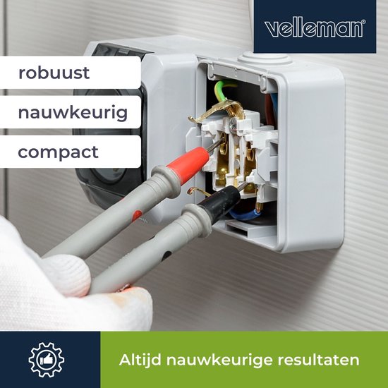 Velleman Digitale multimeter, geschikt voor het meten van AC/DC-stroom, AC/DC-spanning, weerstand, transistor, diodes en continuïteit, inclusief meetsnoeren