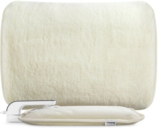 Coozie Elektrische Kruik XL – 1,65L – met ThermoSoft Hoes van Pluche – Verwarmende Zachte Warmwaterkruik – Warmtekruik – Beige