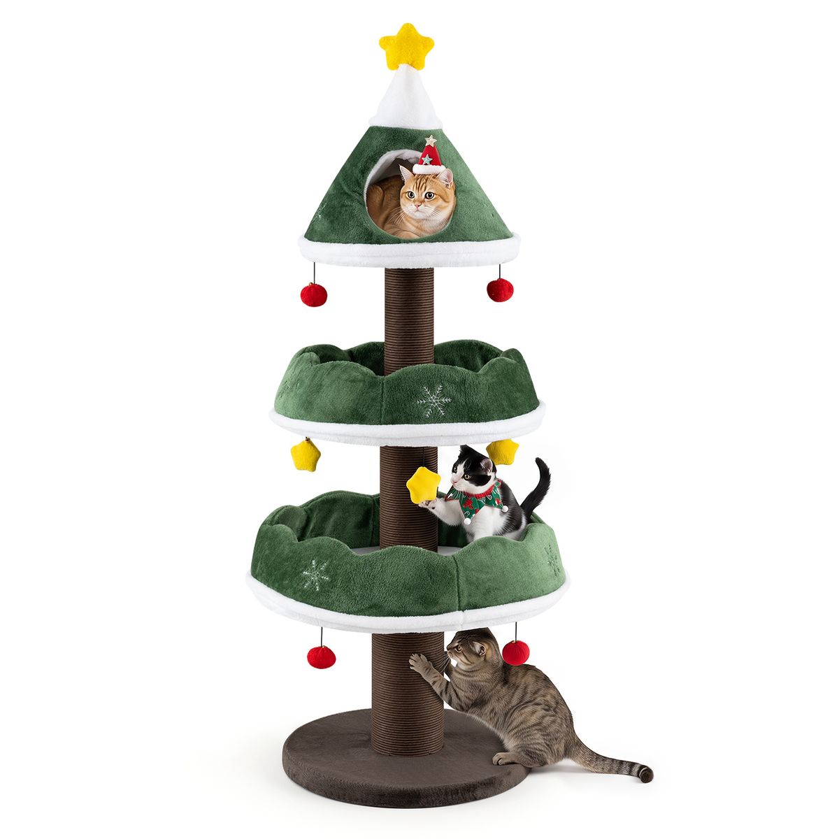 Coast Krabpaal Kattenboom - kerstboomdesign - met bovenste grot en hangende ballen - groen 143 cm