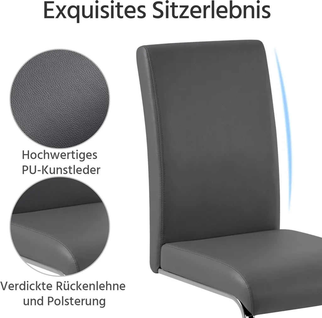 Yaheetech Eetkamerstoelen Set van 2 - Donkergrijs - PU Lederen Freischwinger met Metalen Frame