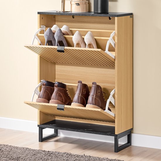 SoBuy Schoenenkast voor entree, dunne schoenenkast, compacte schoenenopslag, geschikt voor 8-12 paar, 60x24x88cm, FSR202-N
