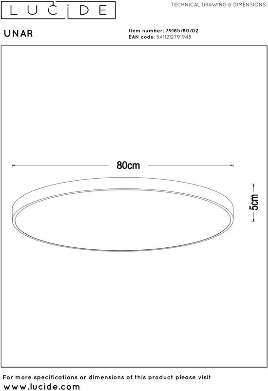 Lucide UNAR - Plafonnière (Plafondlamp) - Ø 80 cm - LED 3 StepDim - 1x80W 2700K - Mat Goud / Messing