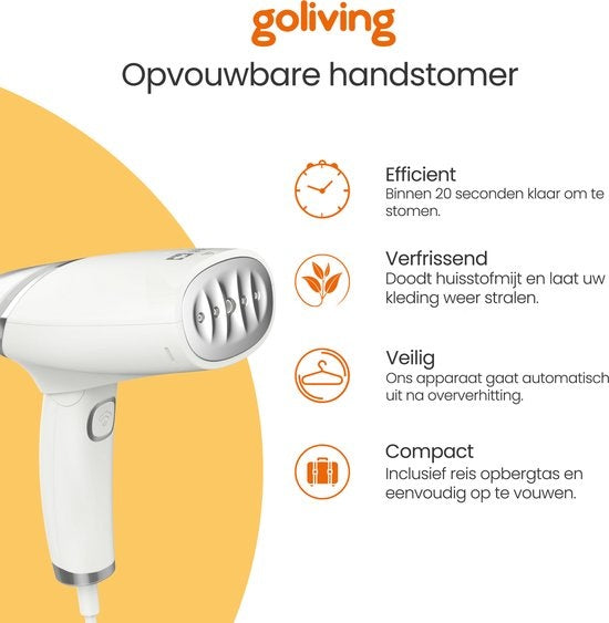 Goliving kledingstomer - Handstomer voor kleding/textiel/stof - Opvouwbaar - Incl. Reis-etui - Wit