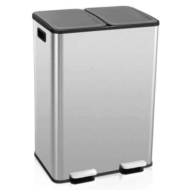 Coast Prullenbak Zwart/Zilver – 2-Vaks Afvalbak met Soft-Close Pedalen – 2 x 30L