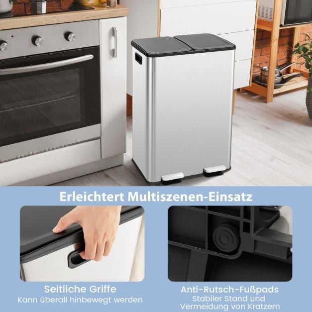 Coast Prullenbak Zwart/Zilver – 2-Vaks Afvalbak met Soft-Close Pedalen – 2 x 30L