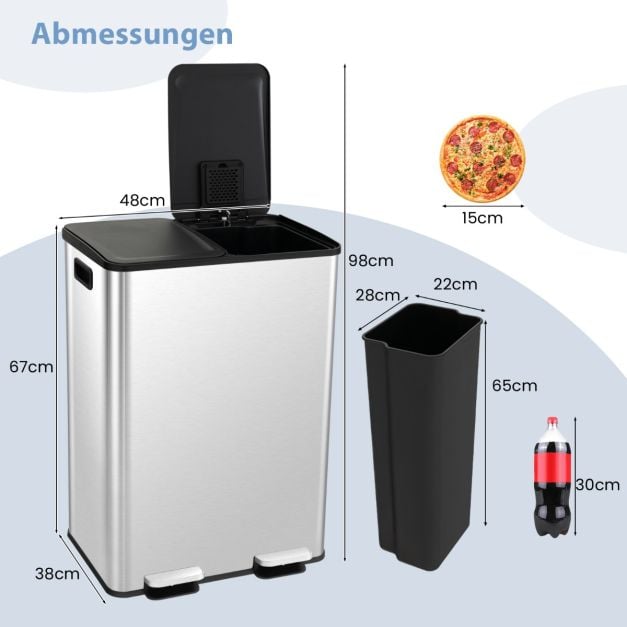 Coast Prullenbak Zwart/Zilver – 2-Vaks Afvalbak met Soft-Close Pedalen – 2 x 30L