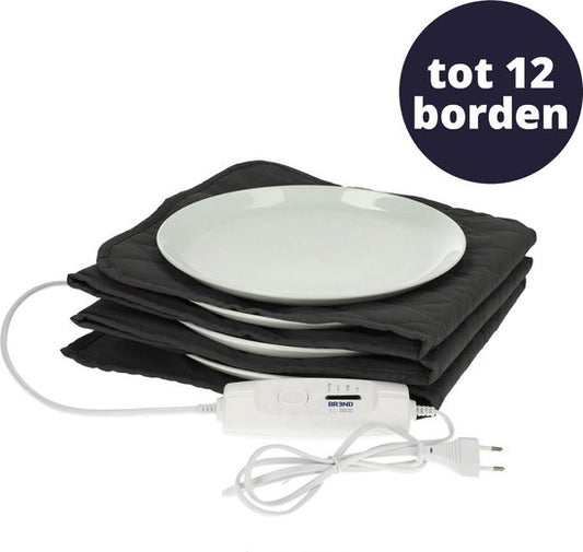 BREND BR-2209 Elektrische Bordenwarmer tot 12 Borden - 4 Temperatuurniveaus tot 70°C - Wasbare Hoes - Warmhoudplaat - Antraciet