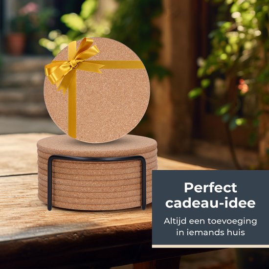 Castagnola Onderzetters - Kurk Onderzetters voor Glazen - Glasonderzetters met Houder - Coasters - Absorberend en Hittebestendig - 10 Stuks