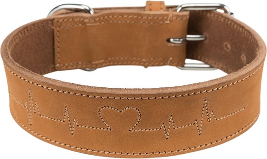 Trixie - Rustieke Lederen Halsband Hartslag - Bruin - 55-65x4 cm