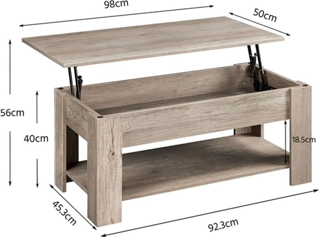 Yaheetech Salontafel met Verstelbaar Tafelblad en Opbergruimte - Espresso - 98 x 50 x 41,8 cm