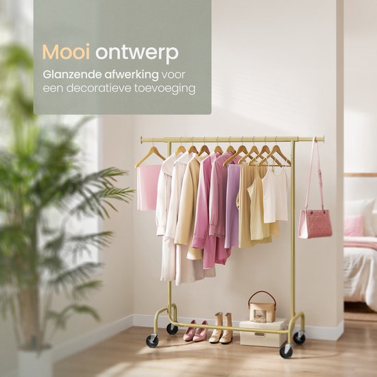 O'DADDY® Kledingrek - Kledingrek op Wieltjes - Kledingrek metaal - Kleding rek - Kledingrekken - Garderoberek - Kledingstang - Kledingrek goud - Uitschuifbare Kledingstang - Verstelbare Hangstang - Stabiel tot 130 kg - Goud