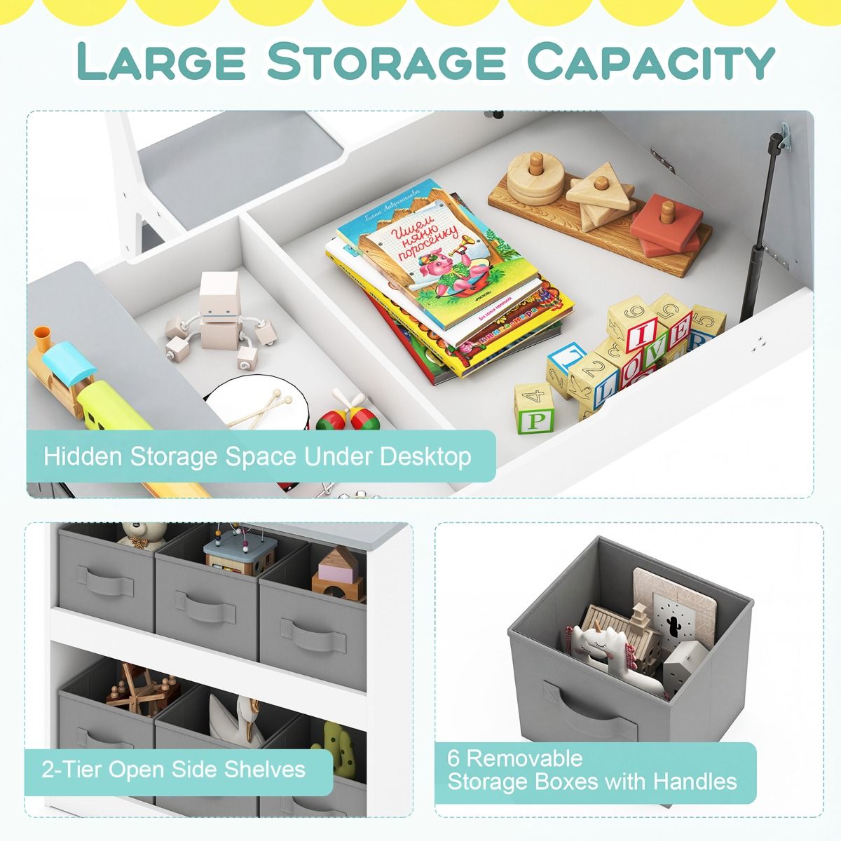 Coast Kindertafel en Stoelenset - 2-in-1 tekentafel met opbergruimte en papierrol - grijs