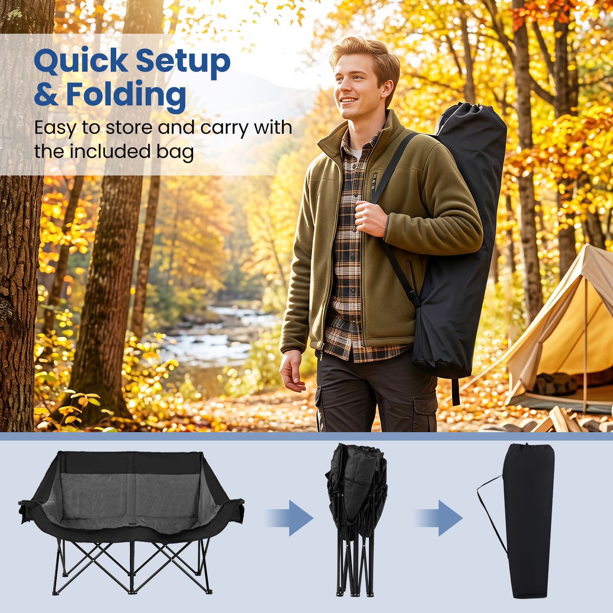 Coast Opvouwbare Dubbele Campingstoel - Verwarmd - 3 Warmtestanden - Zwart