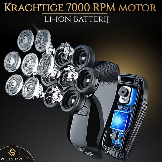 Wellshave 5 in 1 Scheerapparaat Mannen Deluxe - Gezicht en Hoofd Trimmer - Nat en Droog Shaver - Neustrimmer - Skull shaver
