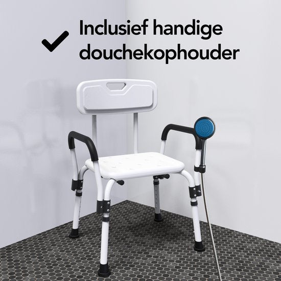 Brixy Douchestoel Met Afneembare Rugleuning En Armleuning - Anti Slip - Verstelbare Hoogte - Max. 150 kg - Douchekruk