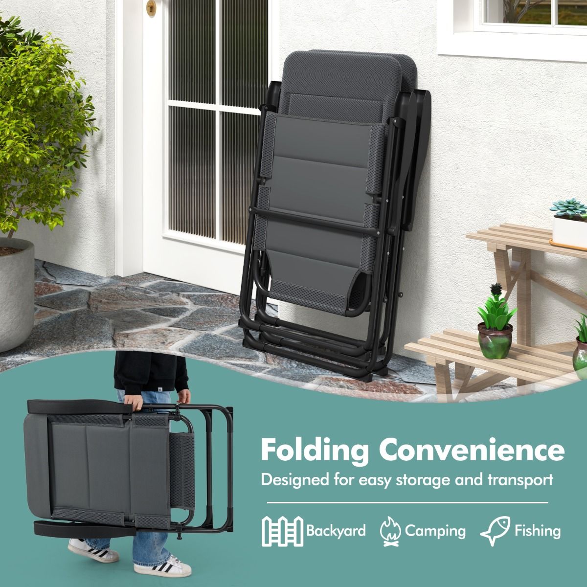 Coast 2-delige set tuinstoelen - 7-voudig verstelbare rugleuning - opvouwbaar - grijs
