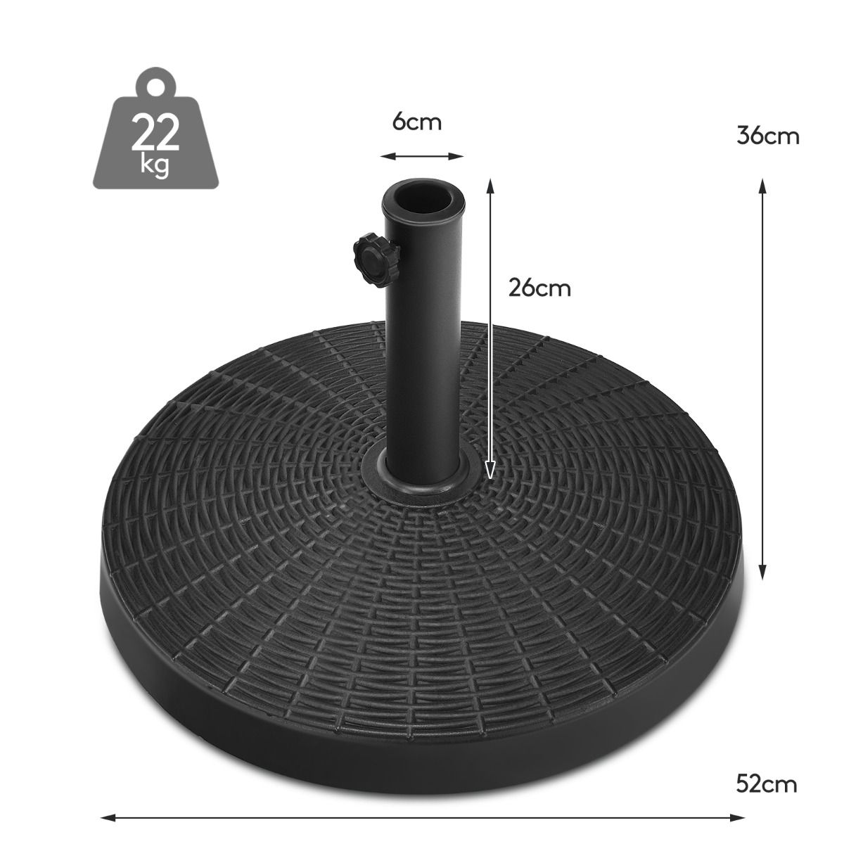 Coast Paraplubak Hars 22kg - Verstelbaar voor 38mm en 48mm - Rotan Ontwerp - Zwart - 52x36cm