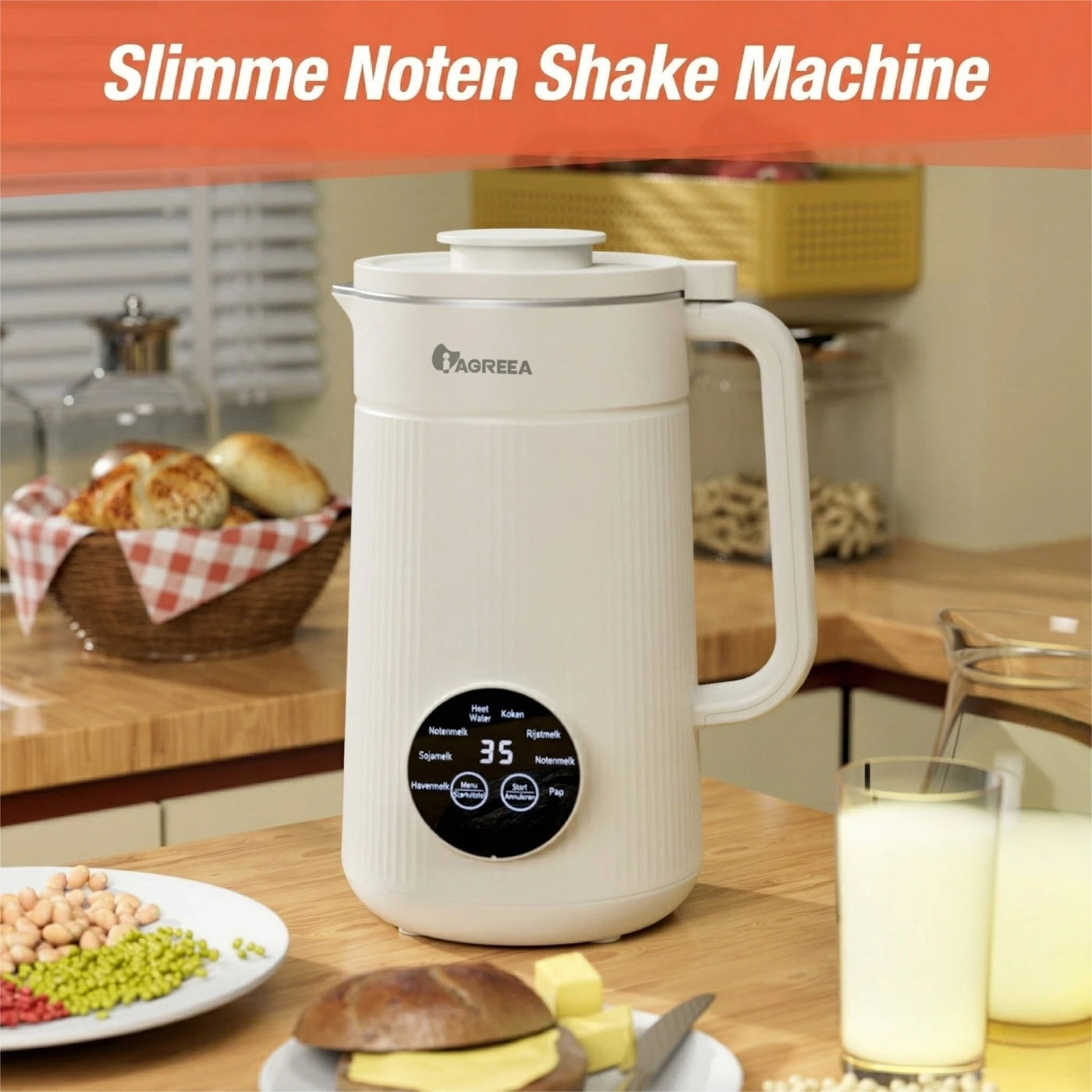 Iagreea Notenmelkmaker 8-in-1 1000ml - Soja & Havermelkmaker met Verwarmingsfunctie - Wit