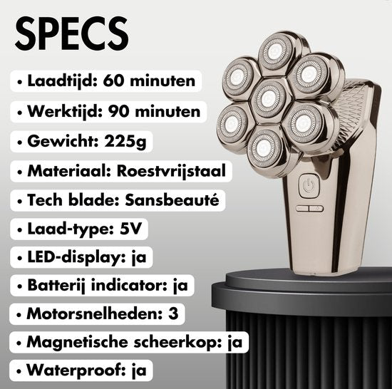 6-in-1 Scheerapparaat Mannen – Trimmer - Tondeuse - Sansbeauté® SkullSharp PRO MAX - Elektrisch Gezichts- & Hoofdscheerapparaat - Skull Shaver - Hoofd Kaal Scheren – Nat & Droog - Elektrisch