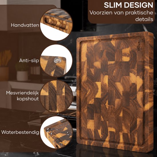 Villux Snijplank - Snijplankenset - Snijplank Hout - Snijplanken - Snijplank Acacia- Houten Snijplank - Snijplankenset - Tapasplank - Borrelplank - Serveerplank - Hapjesplank - Hakblok Acacia Kopshout