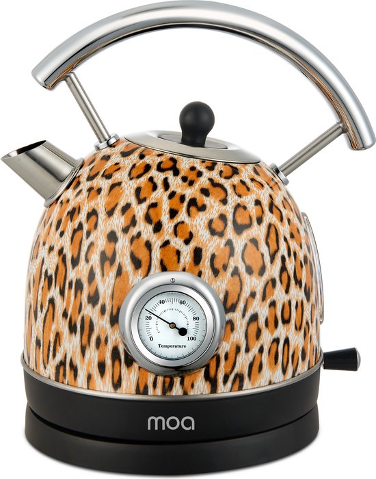 MOA Waterkoker Retro - 1,8 Liter - Elektrische Waterkoker - BPA-vrij - Anti Calcium Filter - RVS - 2200W - Panterprint