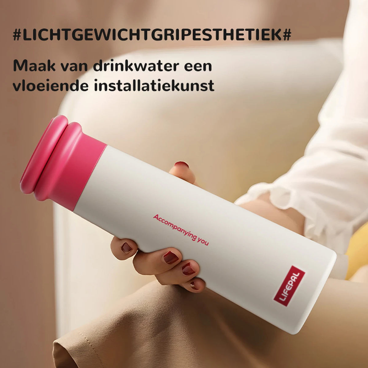 LIFEPAL BF25B572 waterfles met magnetische telefoonhouder - 550 ml - rozerood
