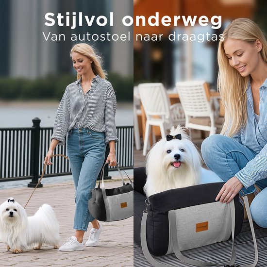 CozySense® Honden Autostoel - Hondenmand Auto voor Kleine Hond - Voorbank & Achterbank - Wasbare Hoes & Ook als Draagtas - Zwart/Grijs