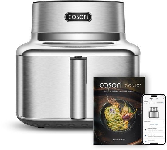 Cosori Iconic Single - RVS airfryer - 6.2L inhoud - Keramische anti aanbaklaag - met app ondersteuning