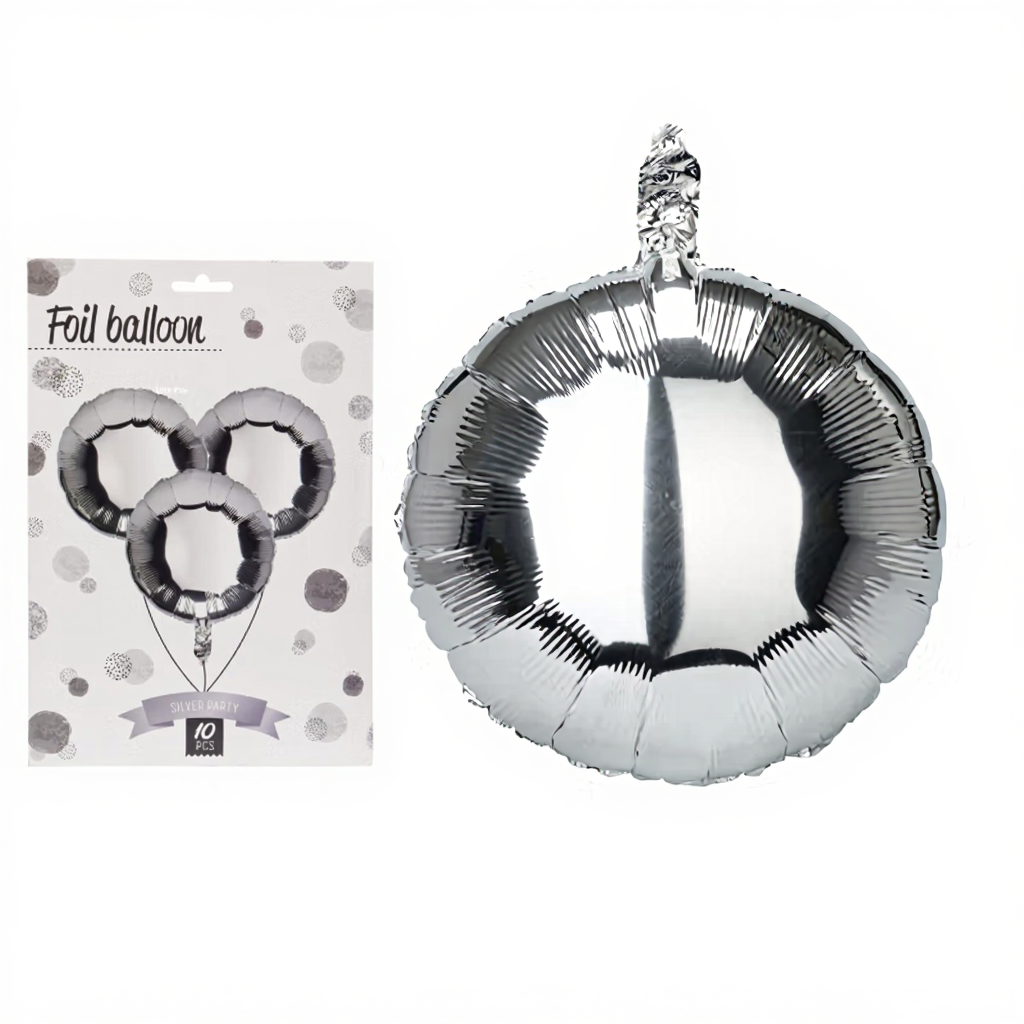 Ballonset Opblaasbare Folieballon - 46 cm, Zilver, 10 stuks