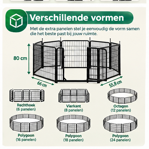 Yaheetech Puppyren 8-Delig - Zwart - 194,5 x 66 x 80 cm - Opvouwbaar met Snelsluiting