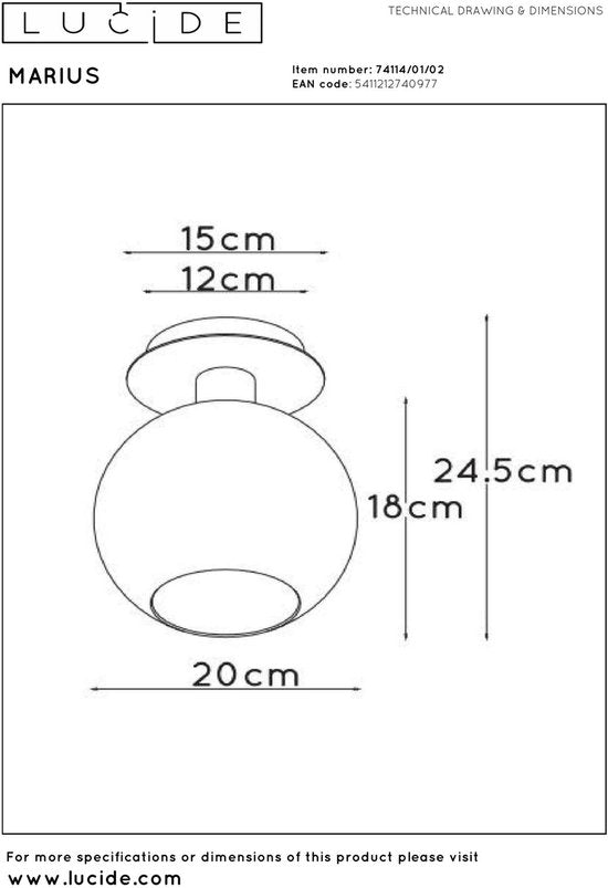 Lucide MARIUS - Plafonnière (Plafondlamp) - 1xE27 - Mat Goud / Messing