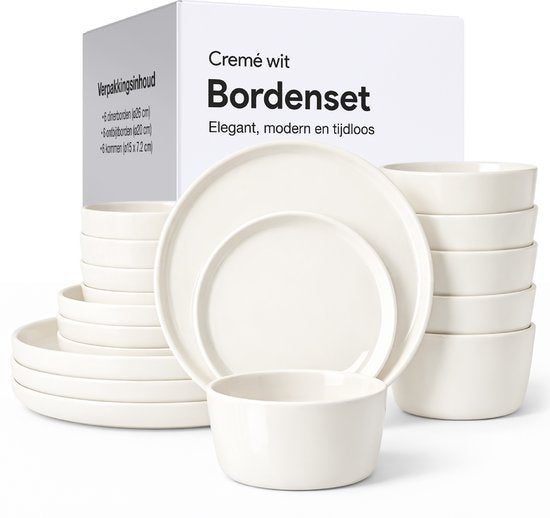 Luft Serviesset 6 Persoons - Restaurant Bordenset - Kommen - Eetborden - Modern - Massief Aardewerk, Keramiek - Creme/beige/wit - 18 delig