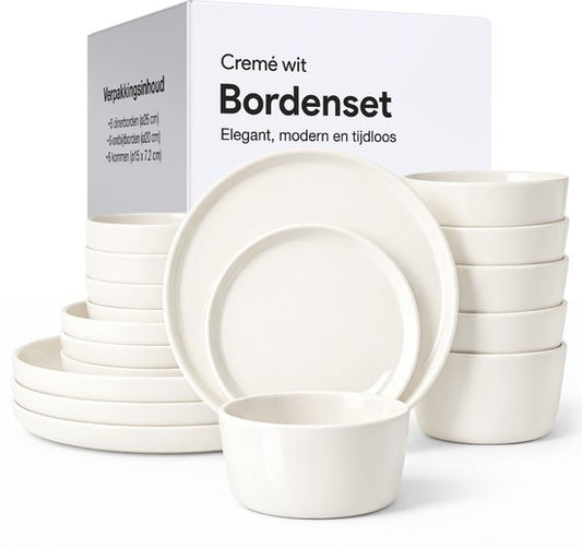 Luft Serviesset 6 Persoons - Restaurant Bordenset - Kommen - Eetborden - Modern - Massief Aardewerk, Keramiek - Creme/beige/wit - 18 delig