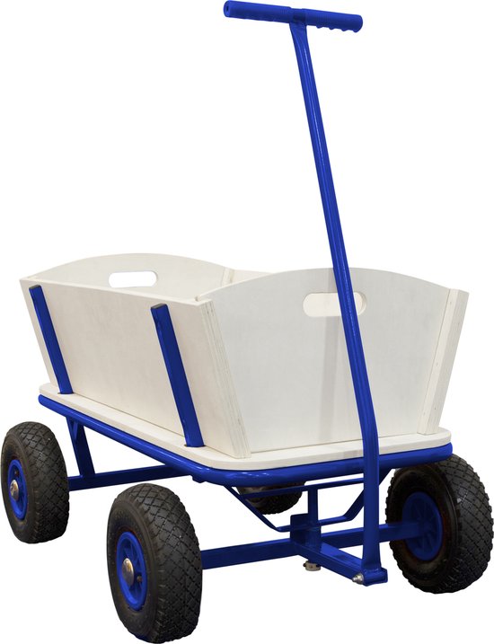 Sunny Billy Beach Wagon Bolderkar Blauw - Blank hout - Bolderwagen met luchtbanden - 94x61x97cm