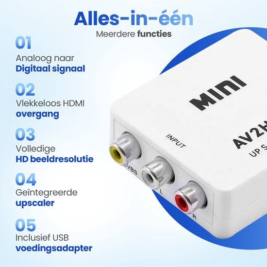 Garpex® AV naar HDMI Converter – Tulp naar HDMI Converter – AV to HDMI – Wii HDMI Switch – 1080P Full HD – Inclusief USB-voedingskabel